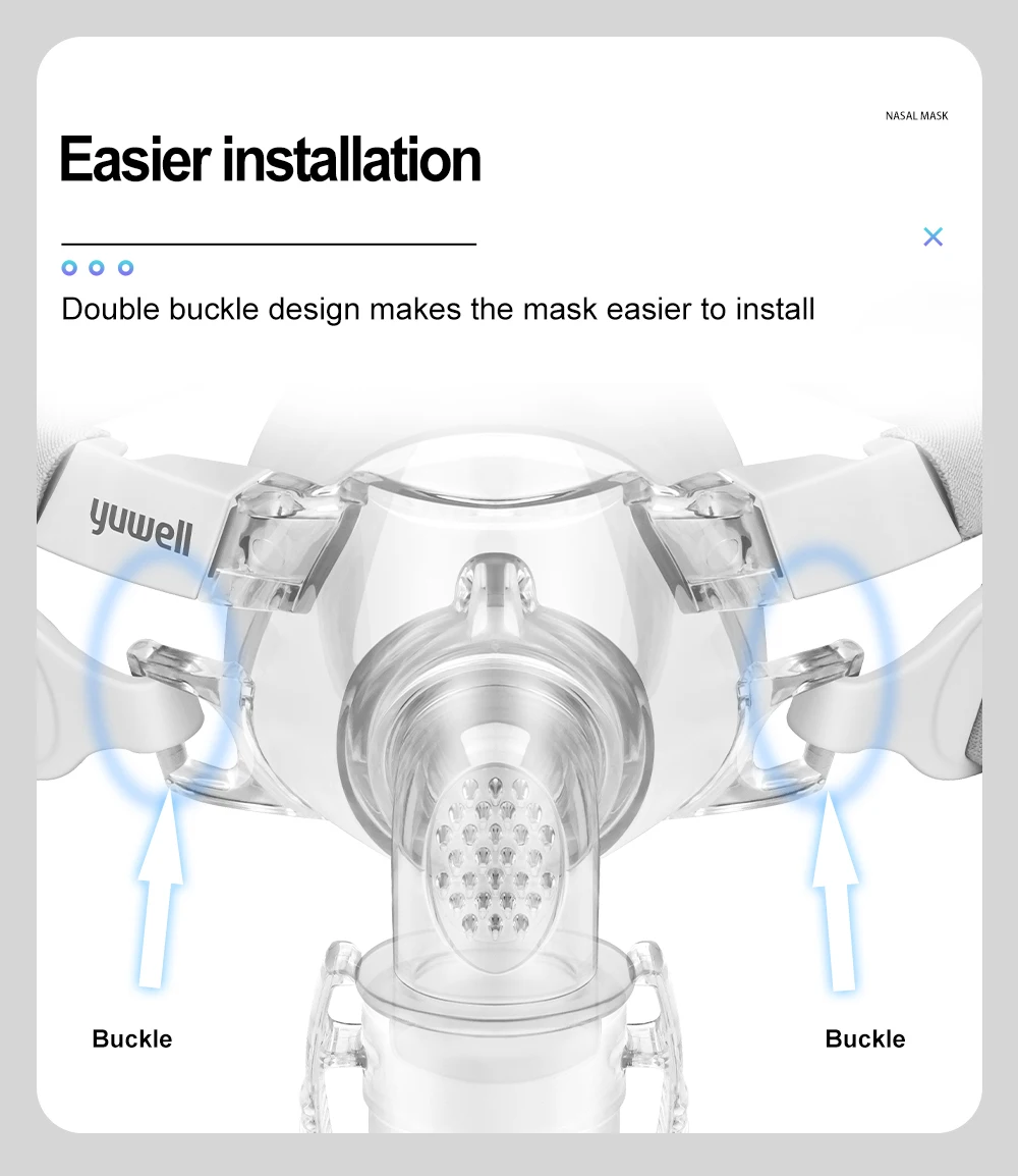 YUWELL Nasen-CPAP-Maske mit Kopfbedeckung, Schlauch, Silikongel-Kissen für APAP CPAP-Maschine, Schlafapnoe, Anti-Schnarch-CPAP-Nasenmaske – Detail 11