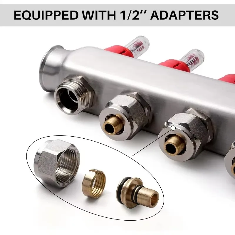 مشعب حراري مشع جديد ذو 4 فرعات، مشعب PEX من الفولاذ المقاوم للصدأ مع منافذ متوافقة مع Hydronic #5