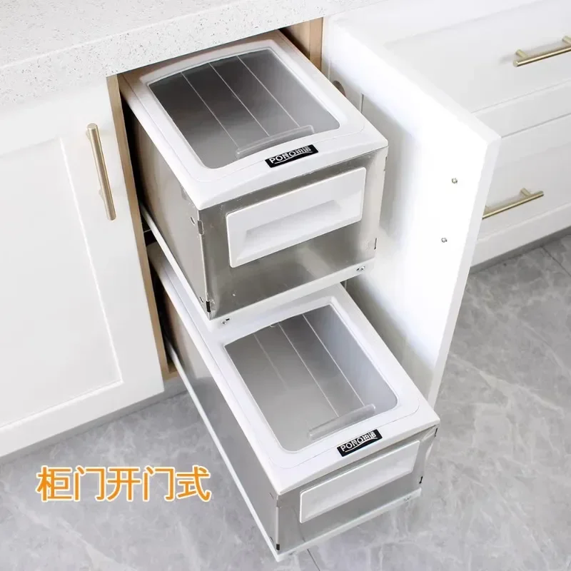 

Pull Basket Embedded Cabinet Rice Bucket Kitchen Rice Flour Box Household Drawer Type Pumping Rummy Box Face Box One