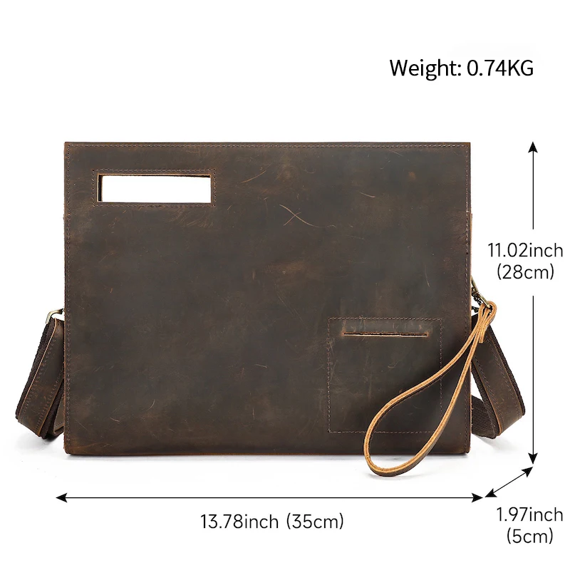 

Men's Office Bag Briefcase with 11 inch Laptop Waterproof Fabric Retro Genuine Leather Handbag Crossbody Bag Chest Bag