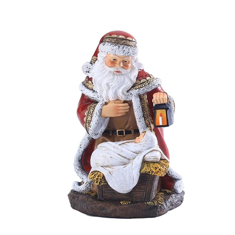 

Nice Santa with Lantern Resin Statue Christmas Ornaments Mini Figurine for Doll House Home Decor Gift for Kids Adu