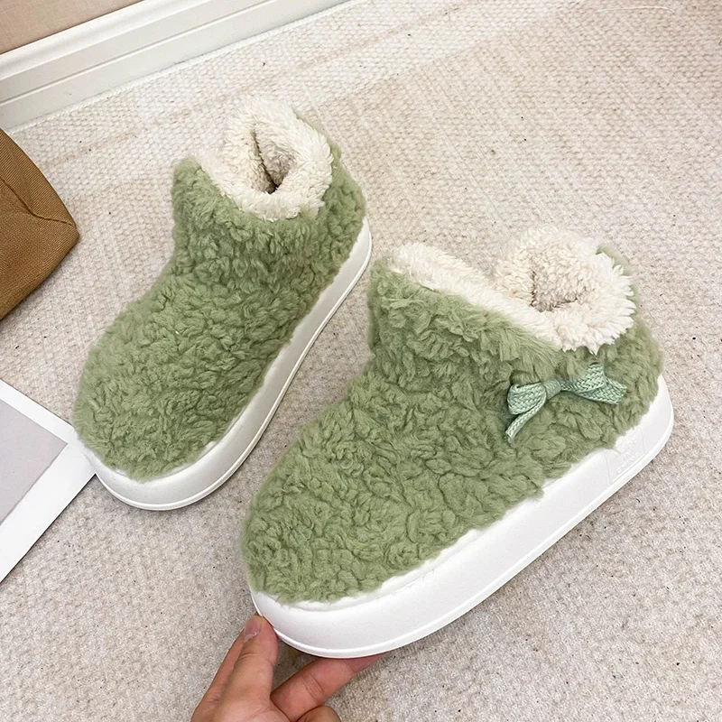 2024 Winter Warm Shoes Women Men Indoor Cotton Slippers Soft Plush Platform Sole Couples Home Street  Fluffy Footwear