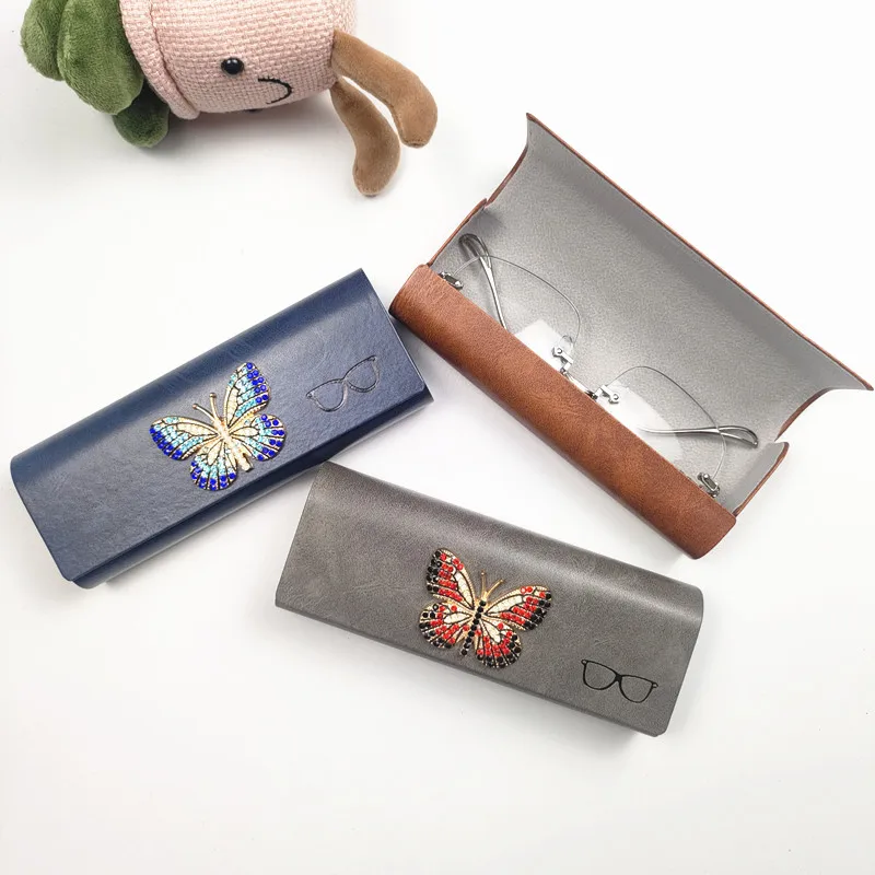 

Women's PU Leather Hard Eyeglasses Case Butterfly Pattern Spectacle Box Anti-Press Sunglasses Holder Girl Gift