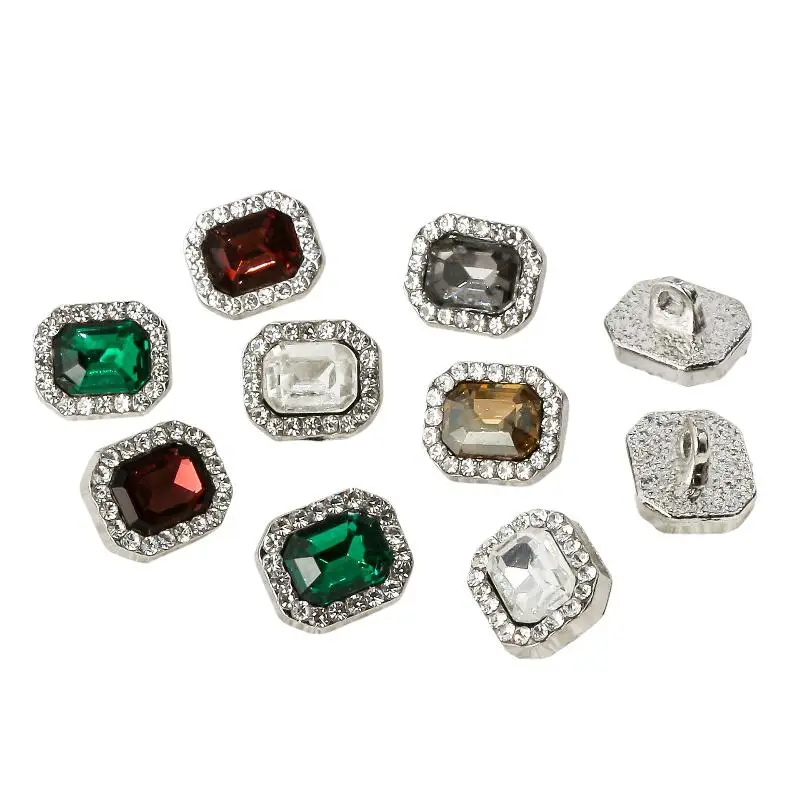 2 Stück quadratische Diamantknöpfe aus Legierung, farbige handgenähte Knöpfe, Großhandel, DIY-Mantel, hochwertige Knopfdekoration – Detail 7