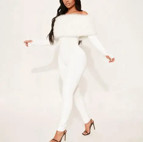 Herbst und Winter One Neck Off Schulter Pelz Patchwork Set Finger Langarm Neun Teil Overall frauen Kleidung