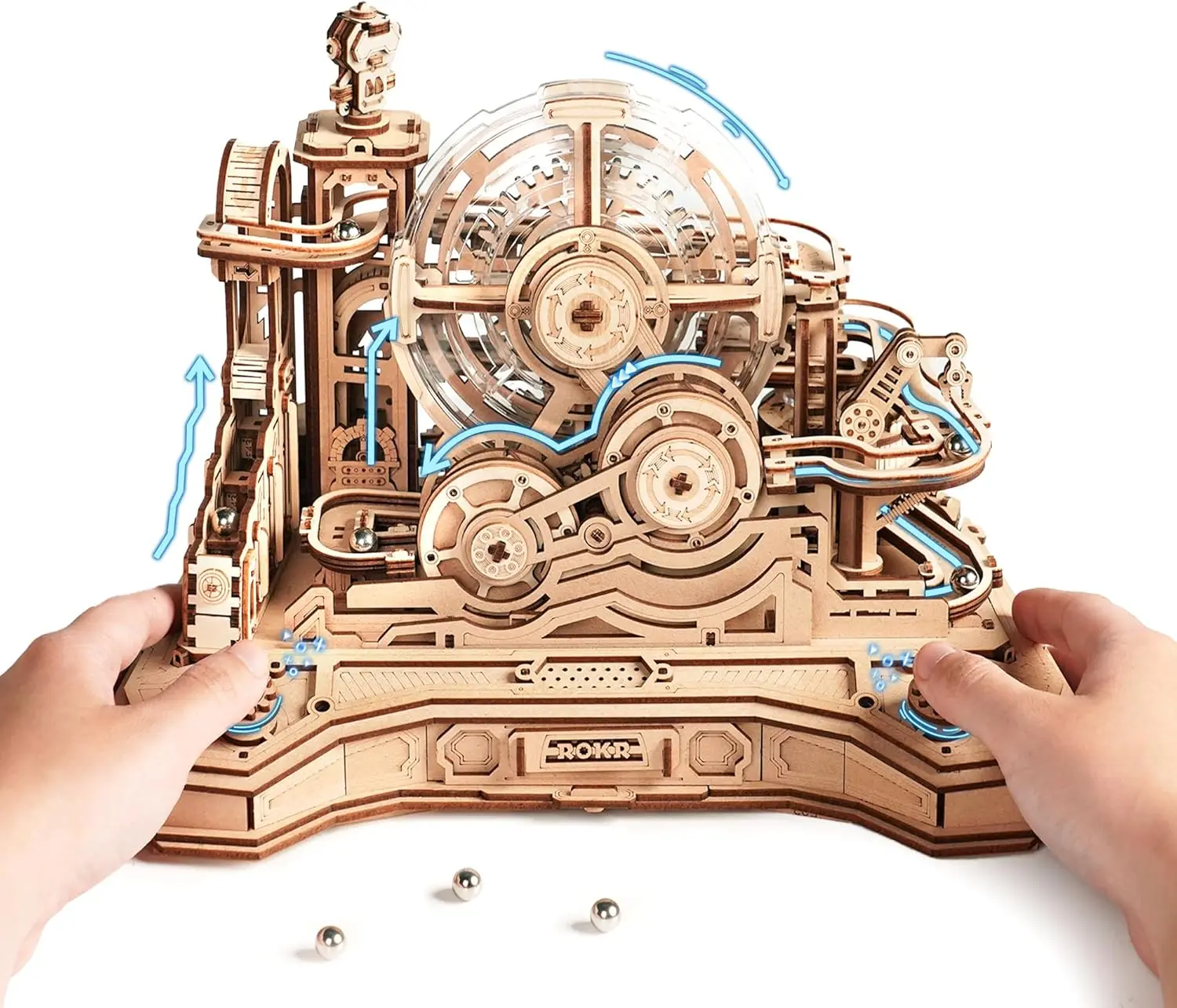 3D Wooden Puzzles for Adults Miniature Marble Run Building Toys,DIY Pinball Machine Model Kits-Gear Ball Challenge EGC01