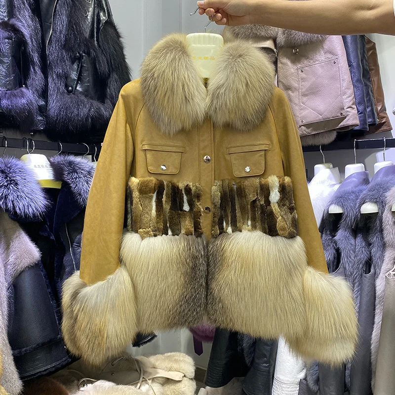 

Fox 2023 Elegant Real Red Fur Winter Coats Women Silver Fox Fur Jacket Women Motorcycle Thick Warm Fur Coat Luxury Clothes