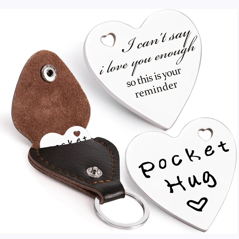 Pocket knuffel lederen sleutelhanger, dubbelzijdig Miss You lange afstand inspirerende verjaardag Valentijnsdag kerstcadeaus