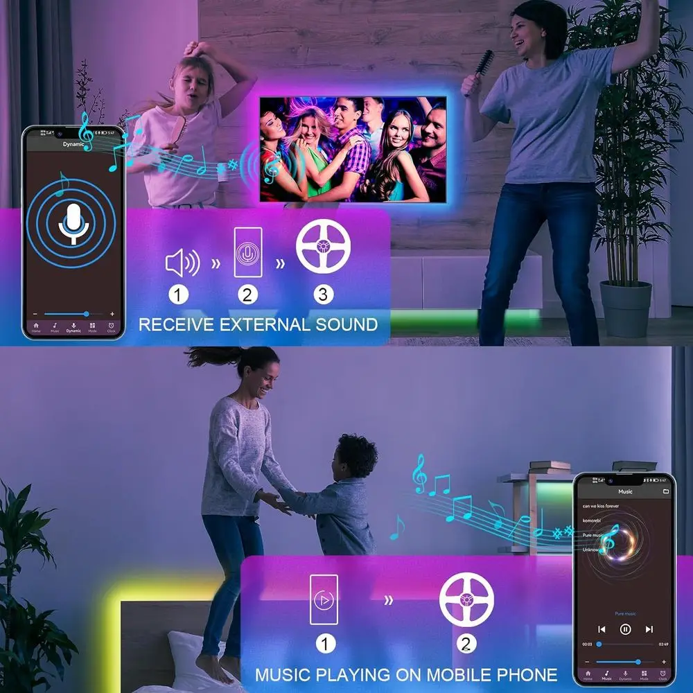 شريط أضواء LED مقاوم للماء RGB مع مزامنة الموسيقى، قابل للتشذيب، IP65 خارجي، جهاز التحكم عن بعد والتطبيقات لحمام السباحة والسقف #3