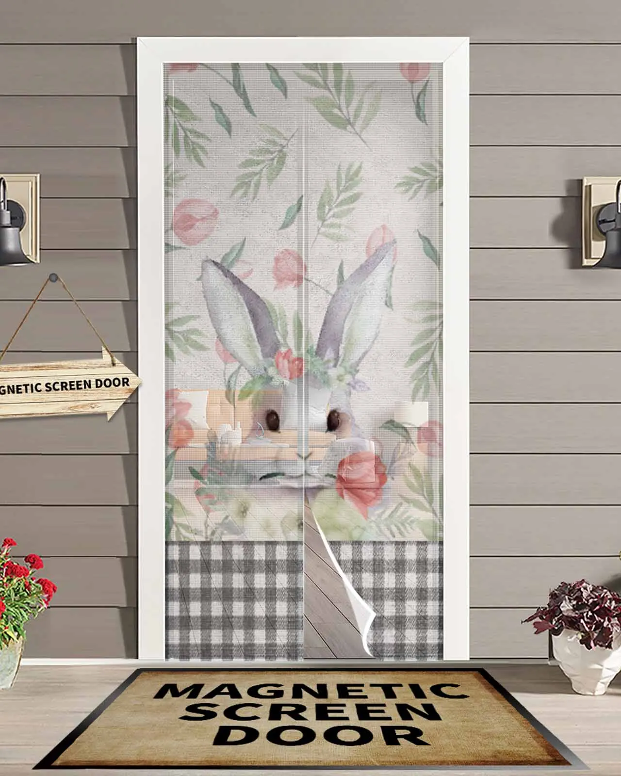 Easter Bunny Flowers Summer Magnetic Door Curtain Living Room Bedroom Home Anti-mosquito Screen Door Curtain