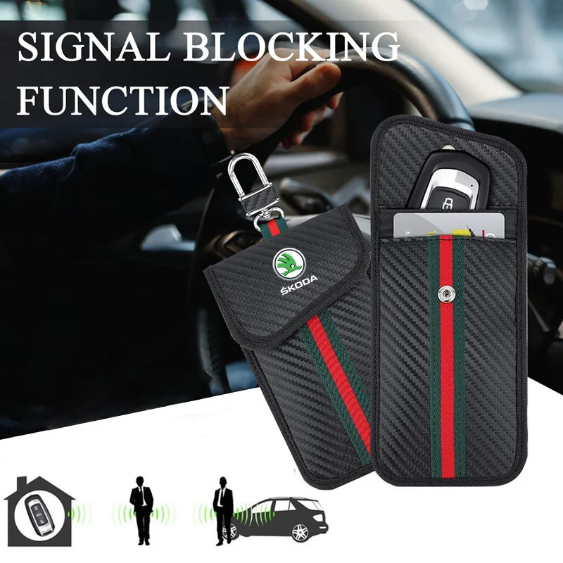 

Car Key Case Signal Blocker Bag RFID Shielding Pocket For Skoda Kylaq Elroq Octavia Enyaq Kamiq Scala Rapid Superb Karoq Fabia
