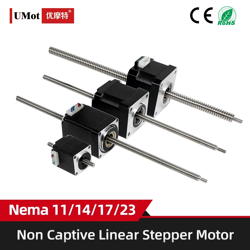 

UMOT DC Nema 8/11/14/17/23 Non-Captive Linear Stepper Motor Lead Screw Length 50-420mm Stepping Motor Lead 2-10mm Thrust 9-680N