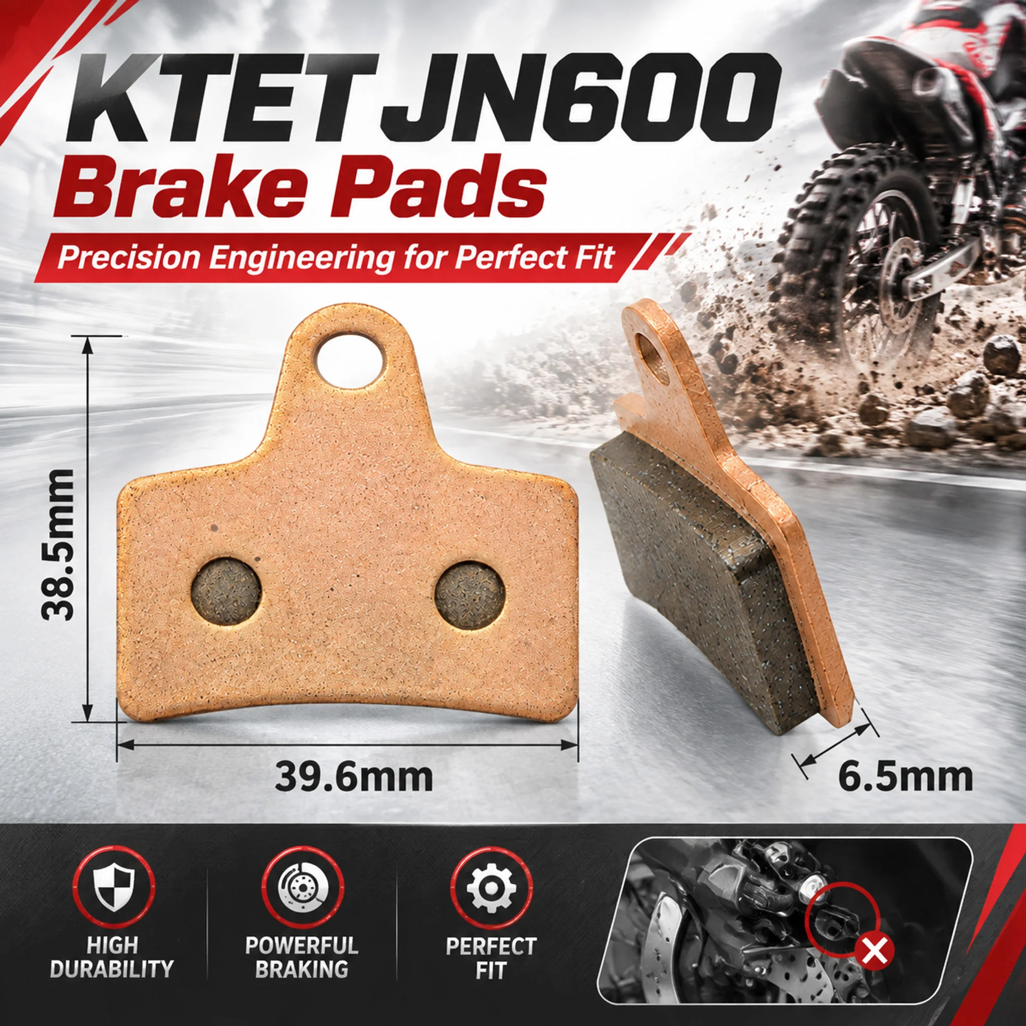 E-Bike KTET JN600 Brake Pads, for BIGNIU BG-X Mini, Disc Brake Pad for Electric Bike E-Moto E-Scooter, Long Lasting Part