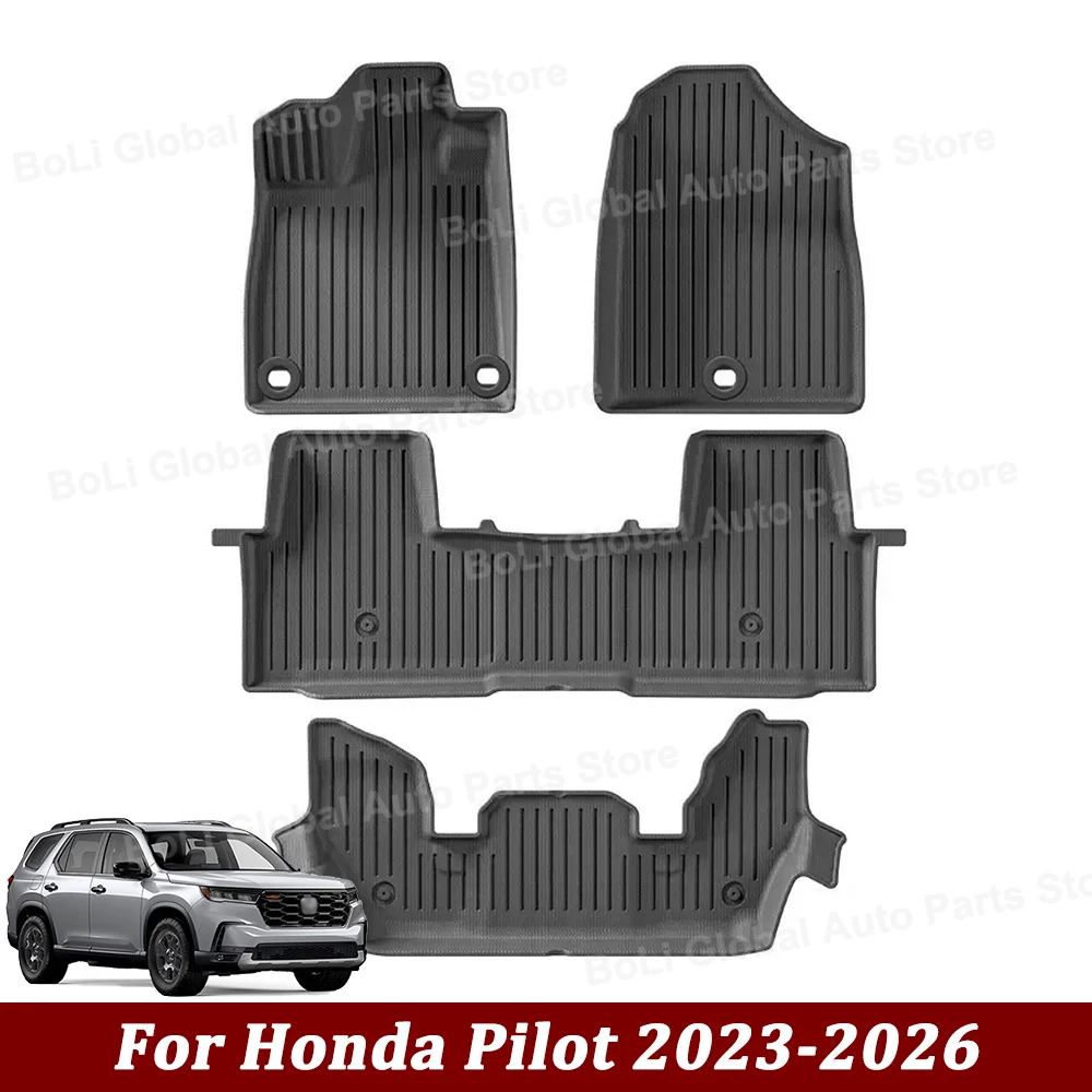 Auto-Fußmatten für Honda Pilot 2023-2026 Mittelklasse-SUV Kofferraummatte Allwetter-Vorder- und Hinterraummatte TPE Autoteile