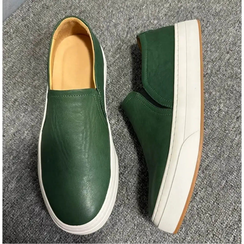 Luxury Forest Green Leather Loafer-Style Sneakers – All-Day Comfort & Versatile Wear