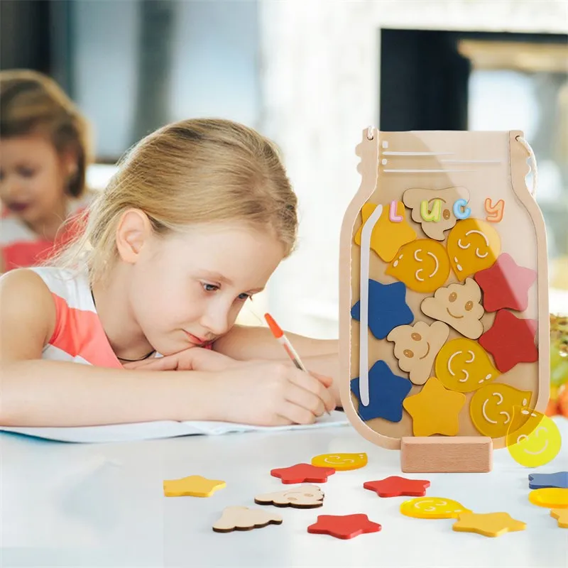 Baby Reward Jar With Stars Classroom Reward Jar With Acrylic Accessories Tokens A Chore Sheet Gift For Children Room Decoration