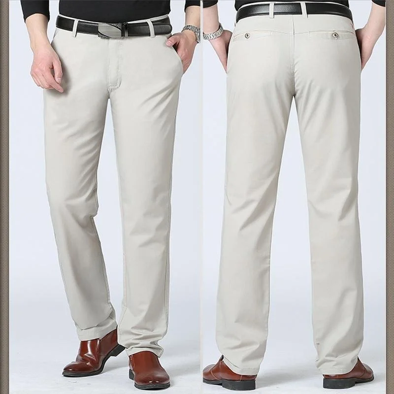 Pantalones rectos clásicos de Color sólido para hombre, pantalones de negocios informales ajustados con bolsillo con cremallera, moda de otoño