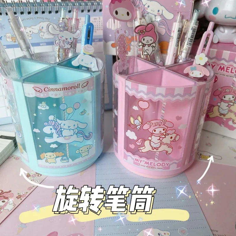 

Sanrio Melody Cinnamon Roll Multi-grid Rotating Pen Holder Cartoon Anime Student Desktop Large Capacity Storage Box Stationery