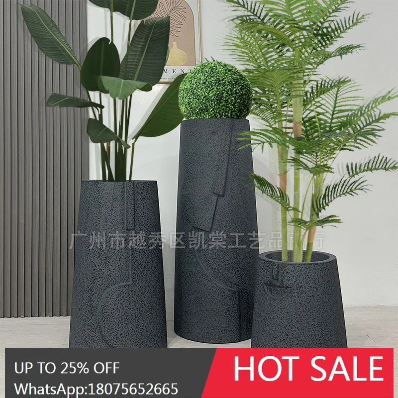 

MJY Fiberglass Vase Art Display Floor Green Plant Floral Landscape Ornament