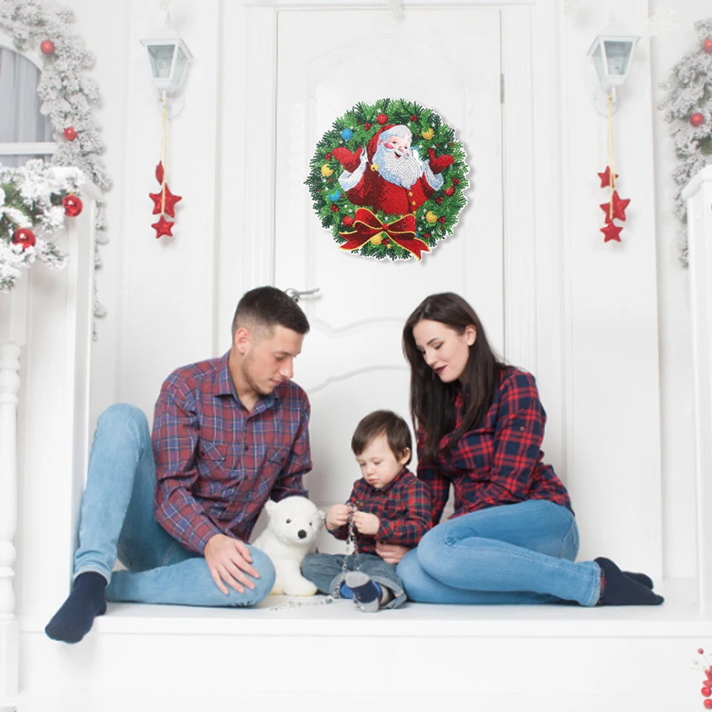 Christmas Diamond Painting Wreath Pendant DIY Spot Drill Crystal Christmas Art Diamond Drawing Garland Ornament Great Gift