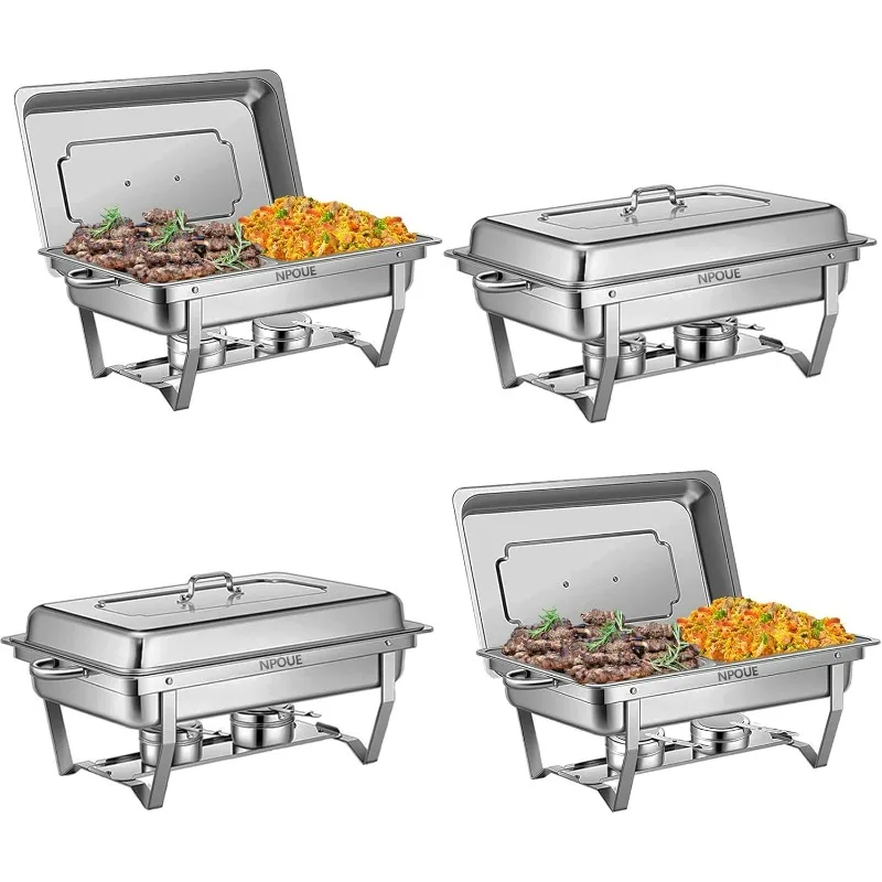 

Chafing Dish Buffet Set 8 QT 4 Pack Stainless Steel, Warmers Chaffing Servers with Covers Folding Stand Food Warmer