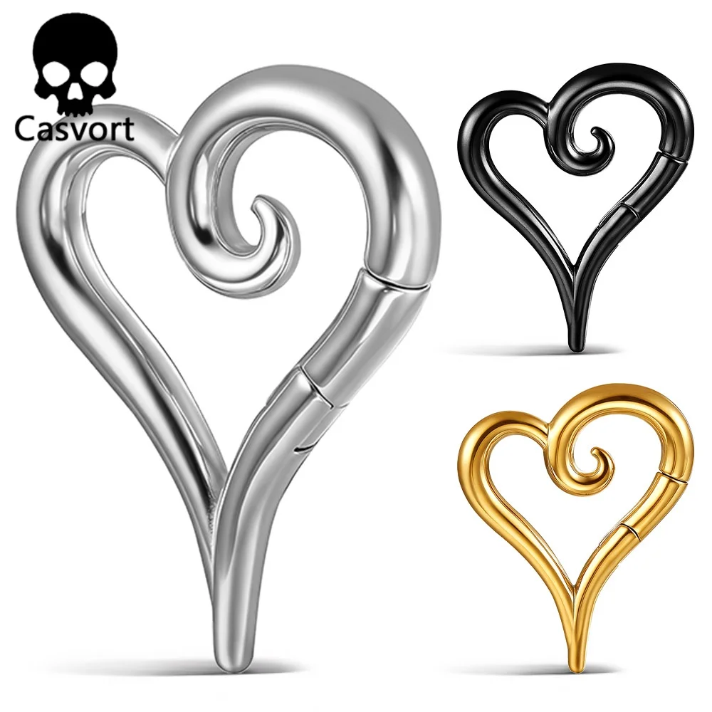 Casvort 2PCS Stainless Steel Vine Heart Ear Weights Hanger for Pierced Ears 2G 6mm Ear Gauges Expanders Gothic Jewelry