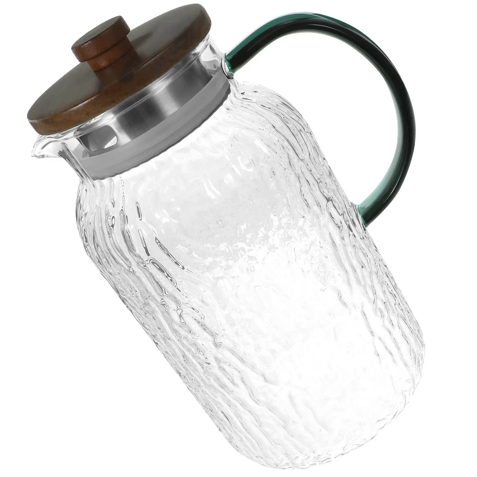 

Large Capacity Glass Water Pitcher with Natural Wood Lid Drip-Proof Spout for Cold Tea Ice Tea Juice Milk Beverage Serving