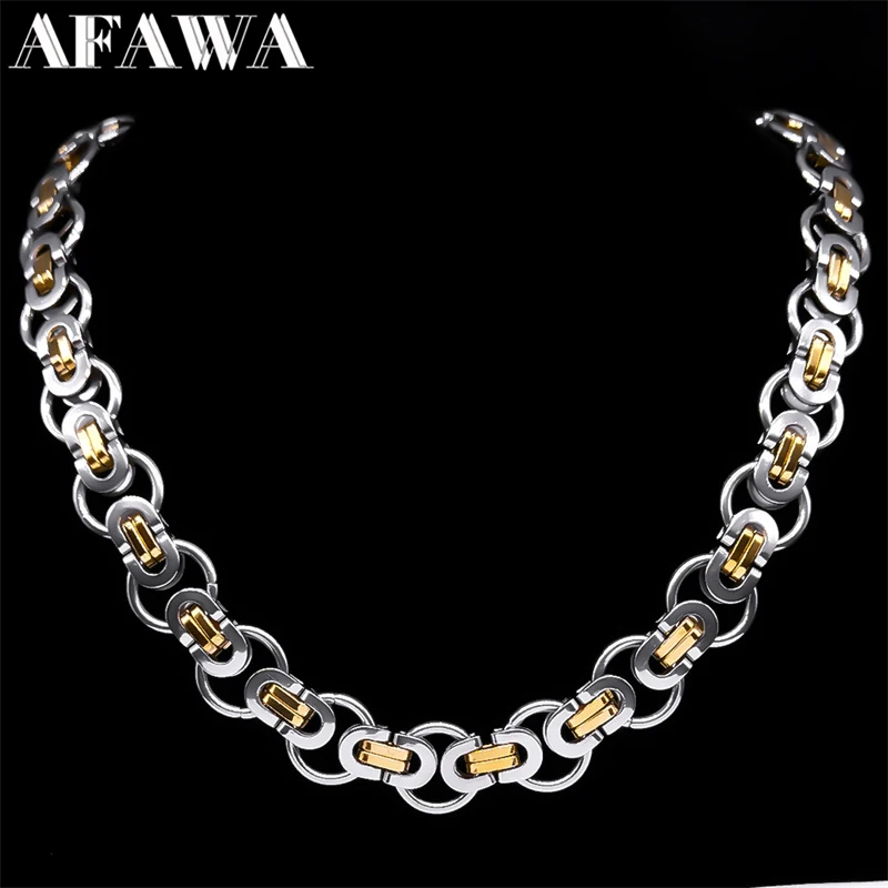 Hiphop Byzantine Round Link Chain Necklace for Women Men Gold Color Stainless Steel Male Thick Chains Jewelry collar hombre