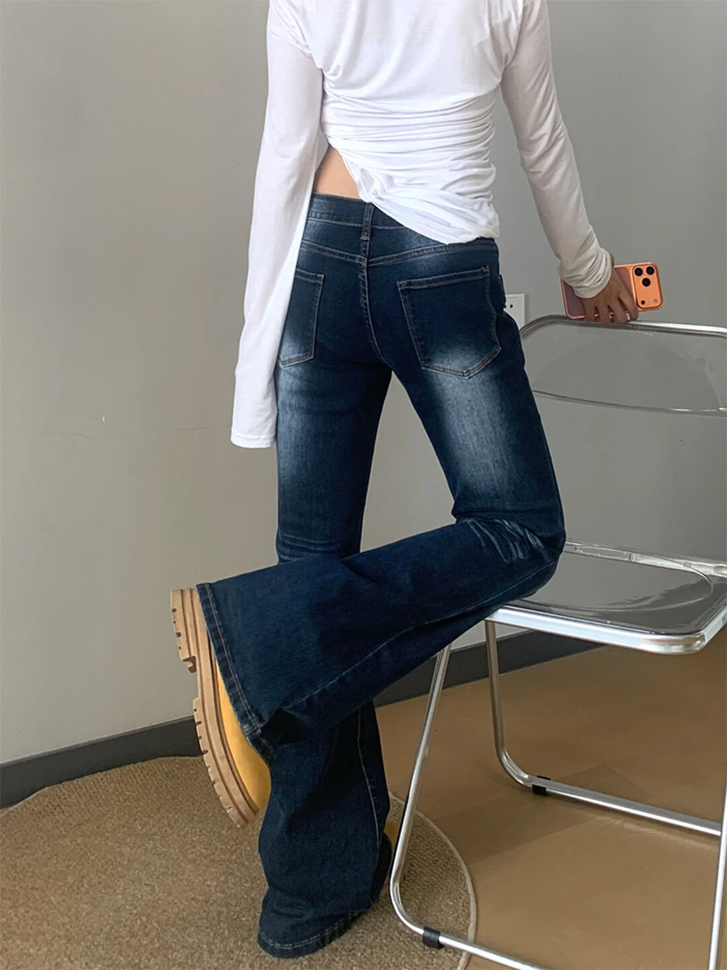Thiened Fce Lined Bootcut Jeans Women's Autumn Winter Slim Fit High Waist Straight Leg Long Pants Distred Casual Jeans