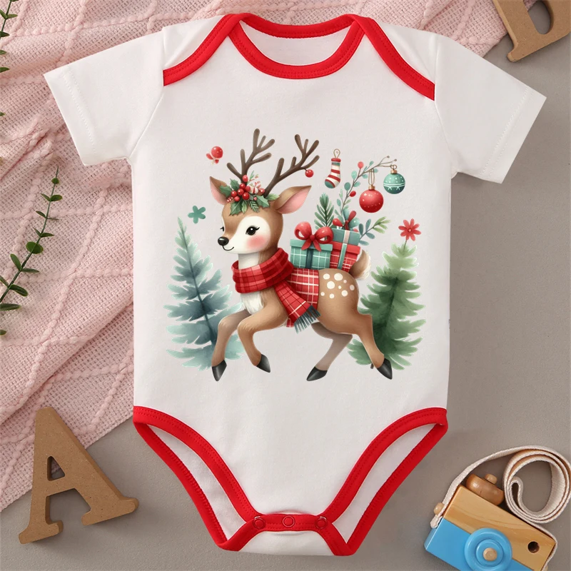 

MINISO С Рождеством милый детский комбинезон с изображением лося из 100% хлопка, тканевый комбинезон, боди для милого новорожденного 0-12 месяцев, лучший подарок для ребенка