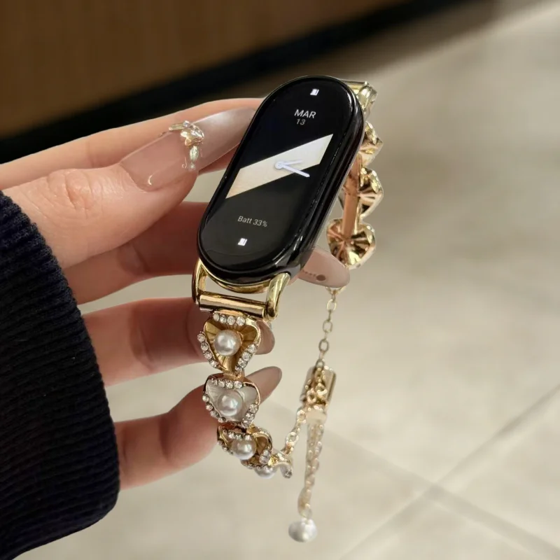 

Drip glue heart-shaped metal strap suitable Xiaomi Band 8Pro/9Pro，For Mi band 3/4/5/6/7，8/8NFC/9/9NFC/10/10NFC，For Redmi Watch5/