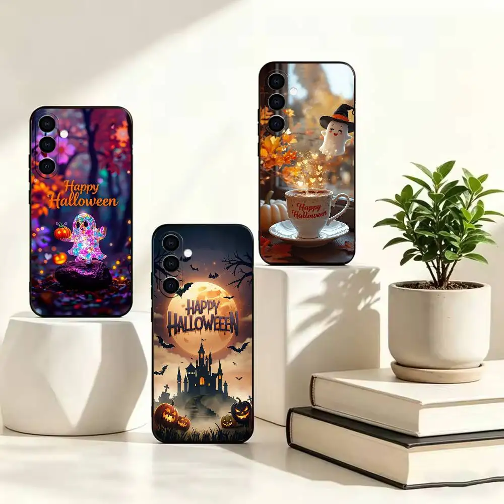 Happy halloween Ghost and Pumpkin  Painted Phone Case For Samsung A73 20,21s,22,31,32,52,53,72 Soft Protective Cover