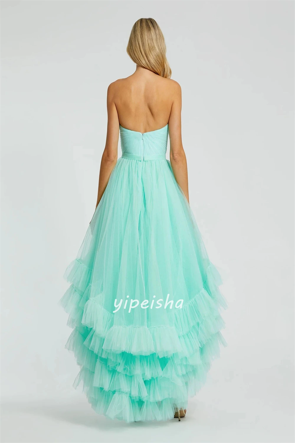 تخصيص جودة عالية الكلاسيكية تول المتدرج Ruched مرحبا لو فساتين حمالة فساتين طويلة فساتين السهرة الأحجام المتاحة الرسمية #3