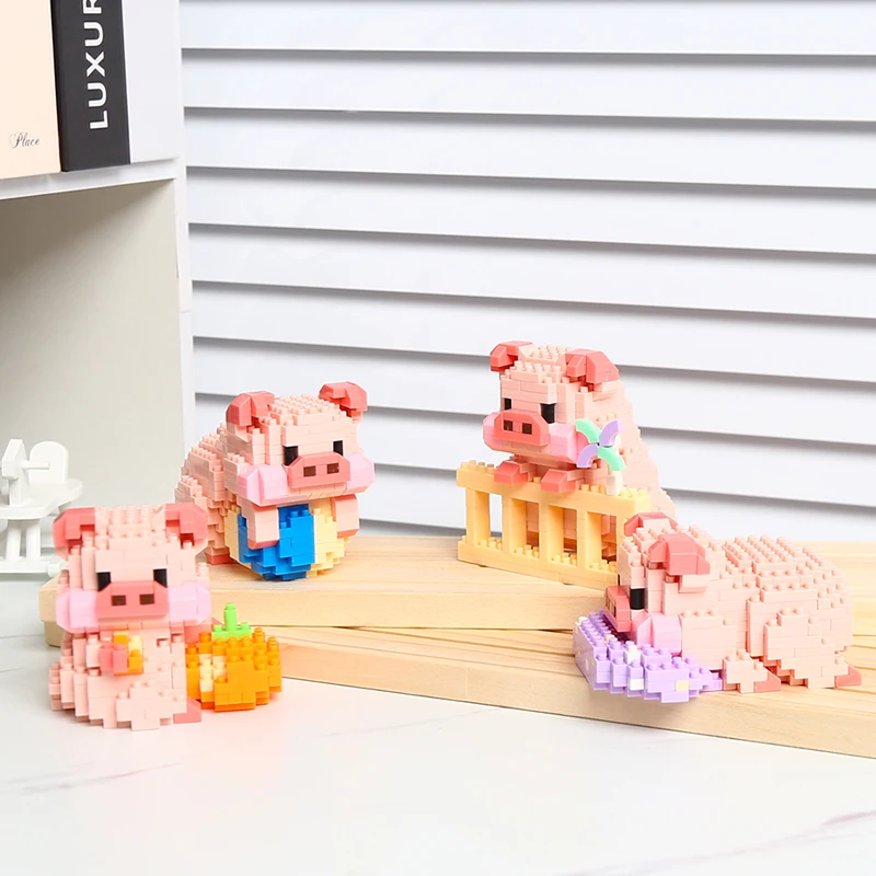 Mini Cute Pig Micro Building Blocks 3d Diamond Model Animals Bricks Diy City Construction Toys For Children Kids Gift