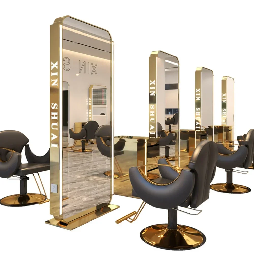 High-end barber shop mirror floor type hairdressing mirror table hair salon special ins hair cutting mirror