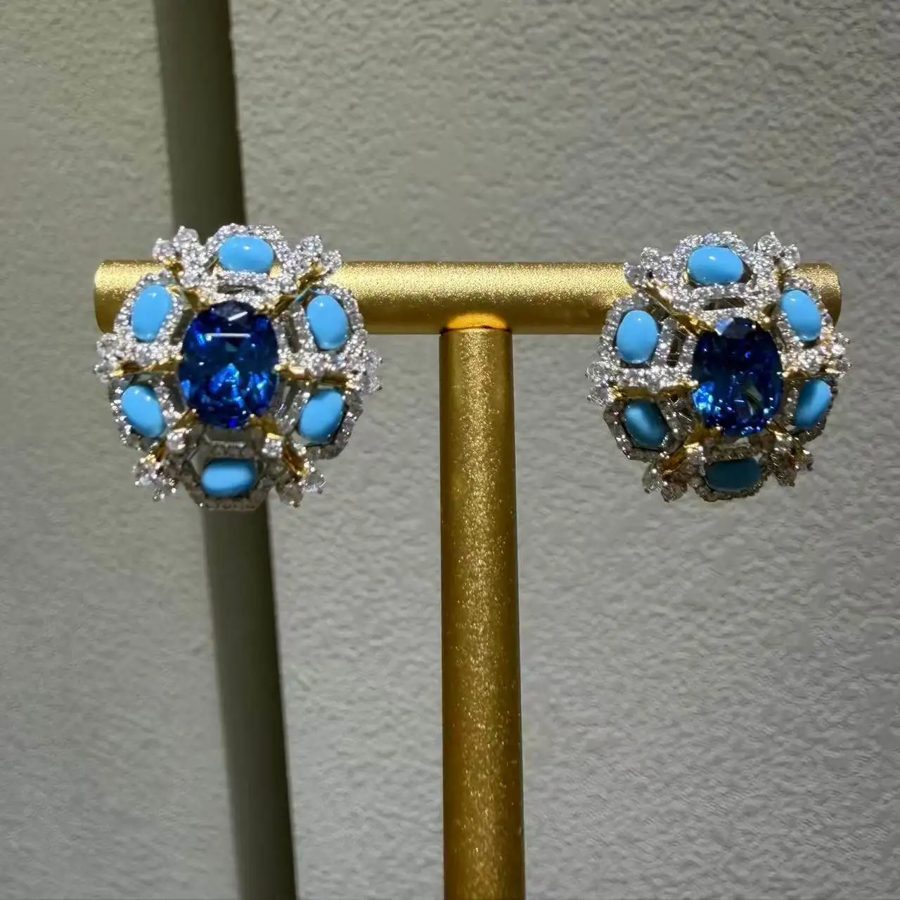 blue color 925 sterling silver with cubic zircon stud earring fine women jewelry MIYI