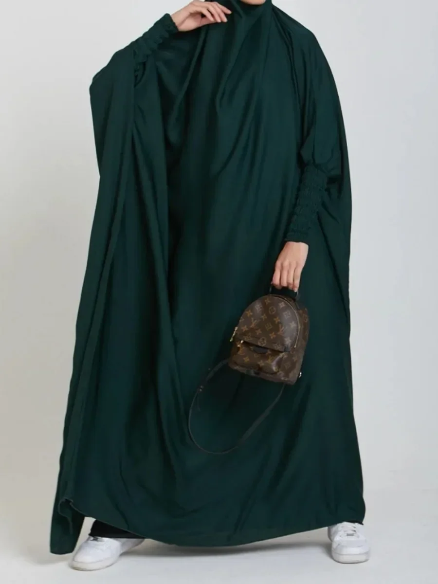 Eid Women prayer dress One Piece Jilbab Ramadan Muslim Hooded Prayer Garment Abaya Long Khimar Full Cover Gown Islamic Niqab