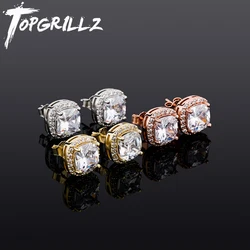 TOPGRILLZ Colorful Square Stud Earrings Full Bling Iced Out Prong Setting Cubic Zirconia Earring For Women Ear Jewelry