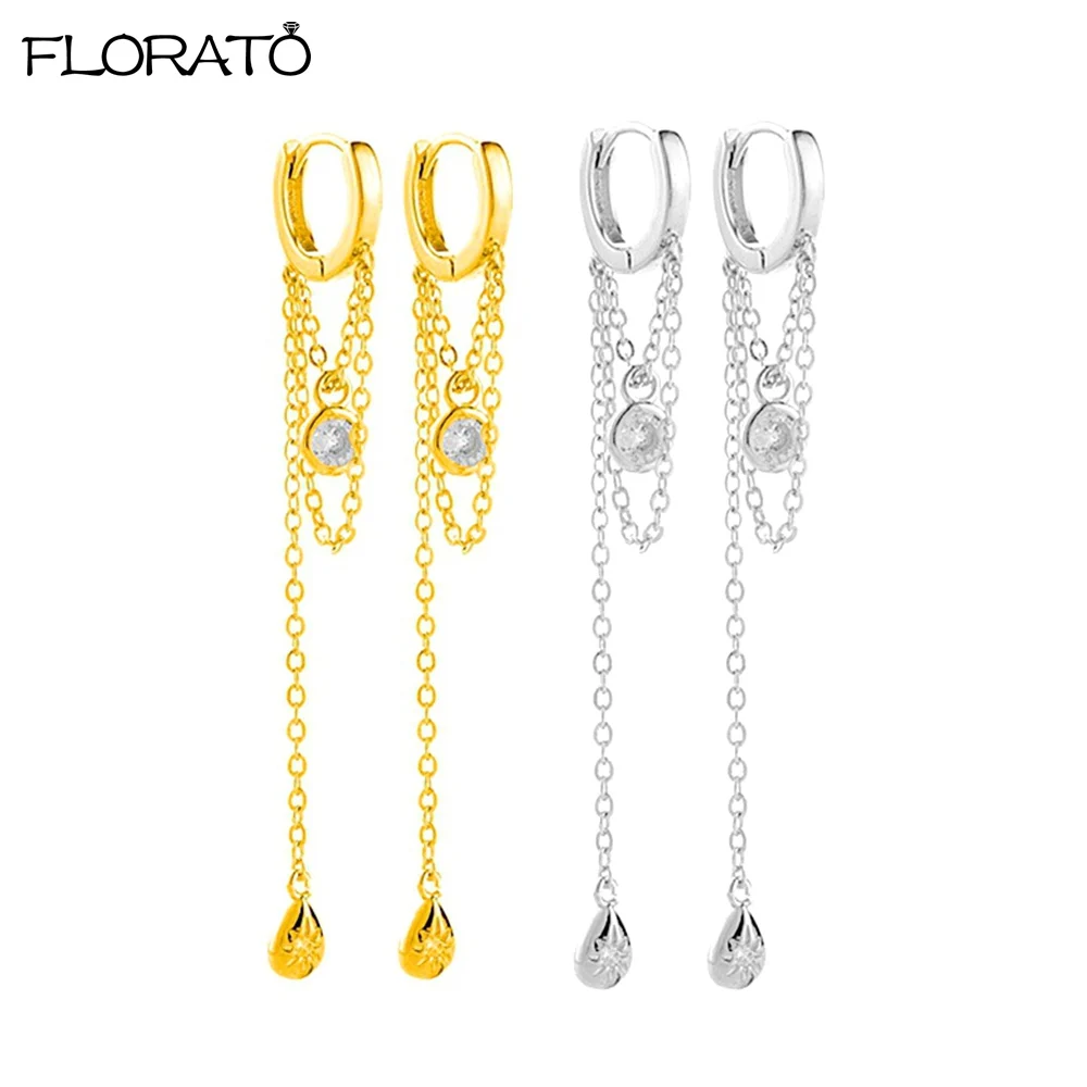 925 Sterling Silver Needle Fashion Metal Chain Long Earrings 2023 Gold Tassel Hoop Earrings for Women's Wedding Jewelry Gift