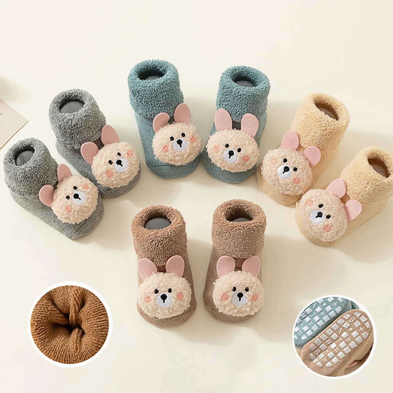 

Sweet Cartoon Bear Baby Socks Winter Warm Terry Infant Toddler Mid Tube Socks Boys Girls Non-slip Floor Socks