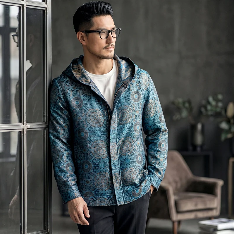 Premium Lightweight Thin Hooded Jackets For Man Print Breathable Summer Quality Geniune Silk 100% Softness Chamarras Para Hombre
