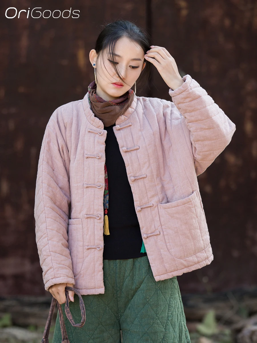 

OriGoods Oversized Cotton Padded Coat Woman Chinese Style Parka Winter Coats Thick Warm Quilted Jacket 2025 New Outerwear B350