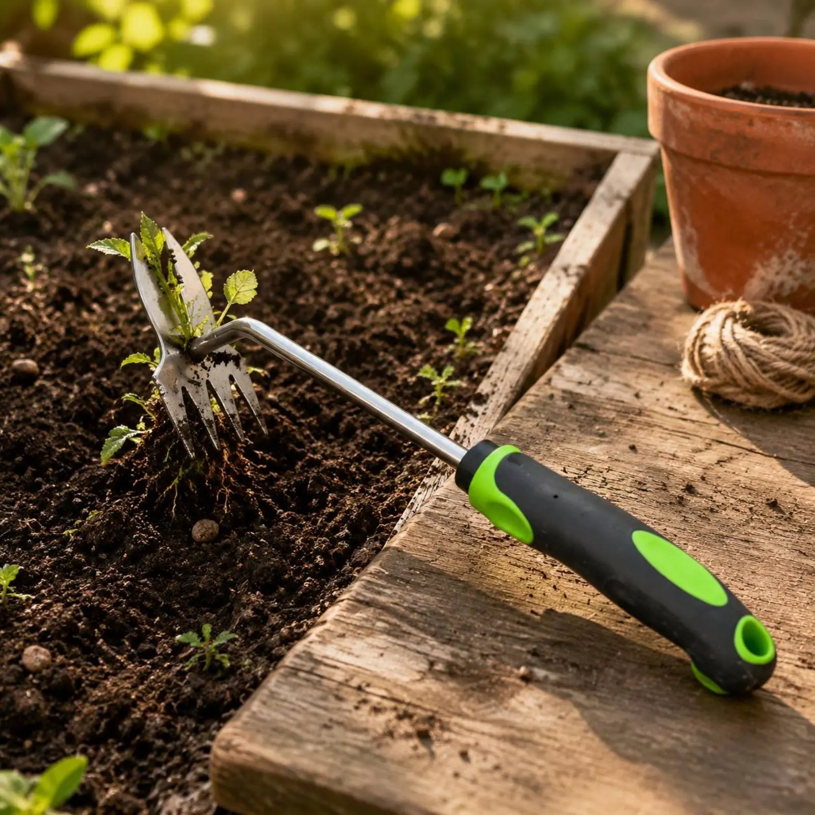 4-Tine Weeder Long-Lasting Manual Unwanted Plant Puller Stainless Steel Unwanted Plant Hook Labor-Saving Weeding Tool Ergonomic