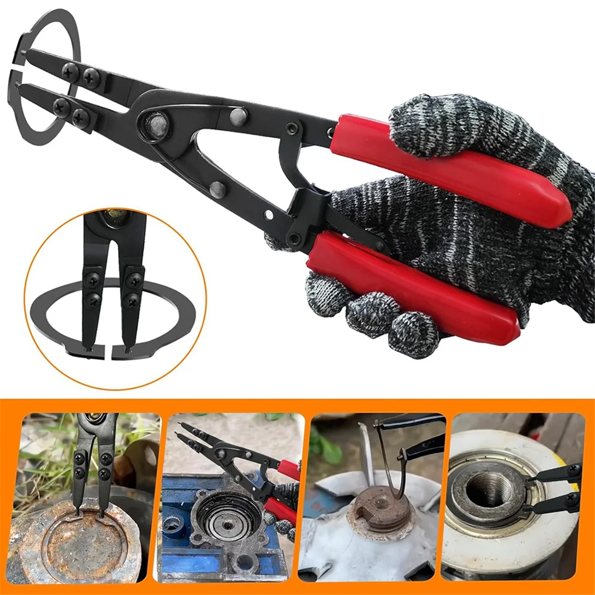 

BAAQ 38700 Плоскогубцы для стопорных колец шпинделя 10,9 дюйма Плоскогубцы для внутренних и внешних стопорных колец для установки стопорных колец, красные