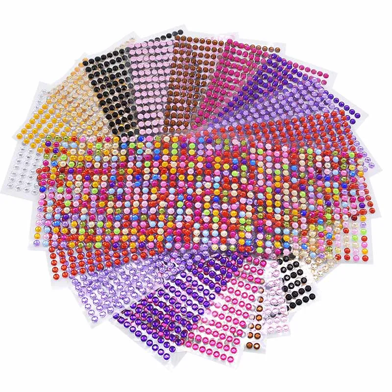 3mm 4mm 5mm 6mm Self Adhesive Crystal Rhinestone Stickers Mobile Phone Car Art Craft Decals Scrapbooking Bling Acrylic Stickers