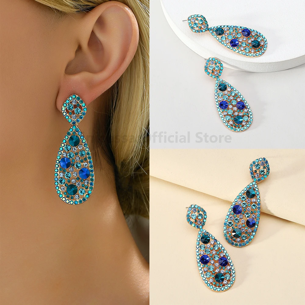 Women's Crystal Pendant Earrings Fashionable Creative Design Droplet Shaped Shiny Luxurious Jewelry for Personalized Party