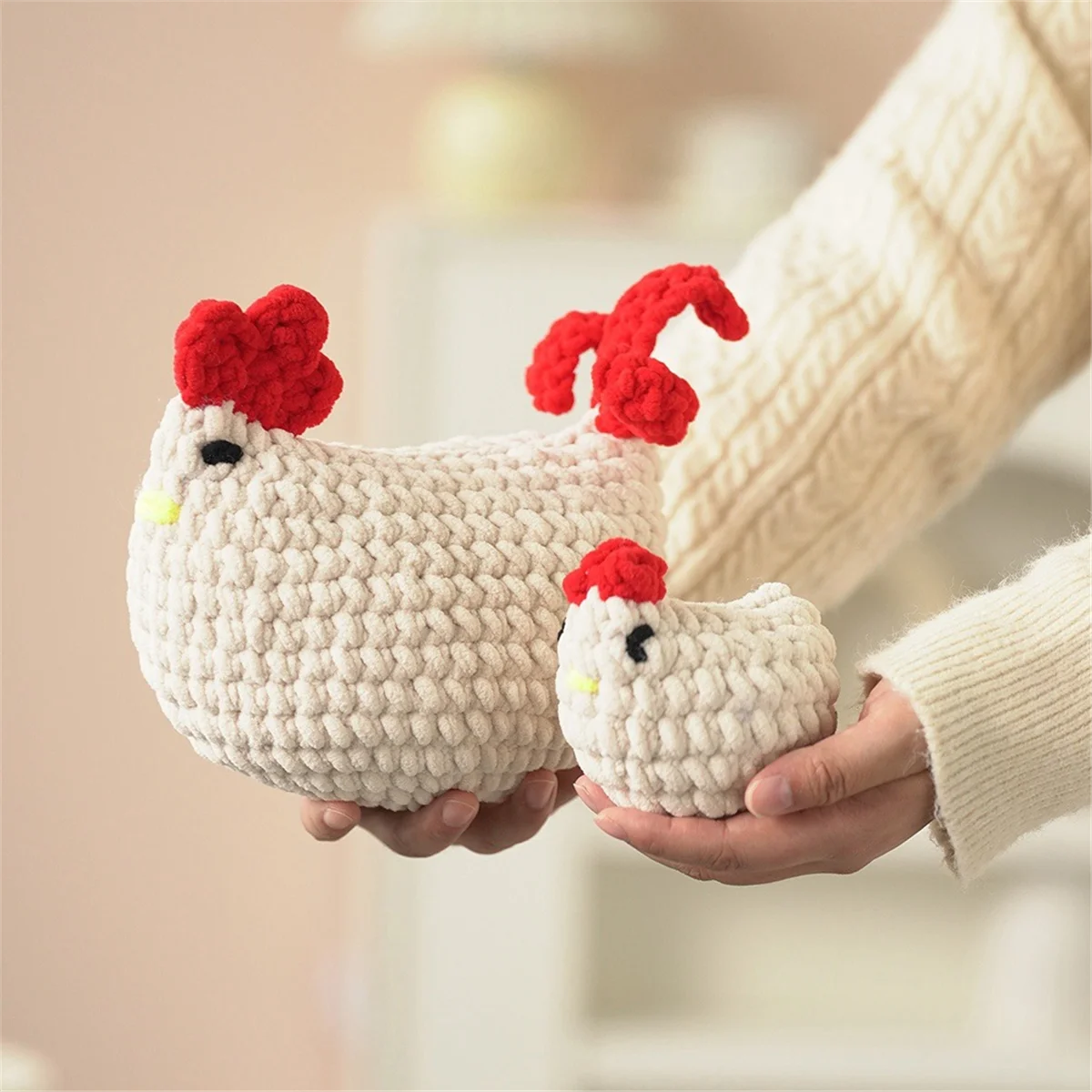 CYL-2Pcs Crochet Kit DIY Chicken Crochet Kit with Knitting Yarn Needles Plush Doll Easy