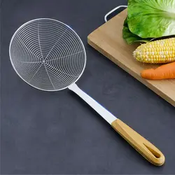 Wooden Stainless Steel Skimmer Strainer Colander Pot Fried Filter Mesh Deep Fryer Oil Frying Scoop Noodles Sieve Kitchen Tools