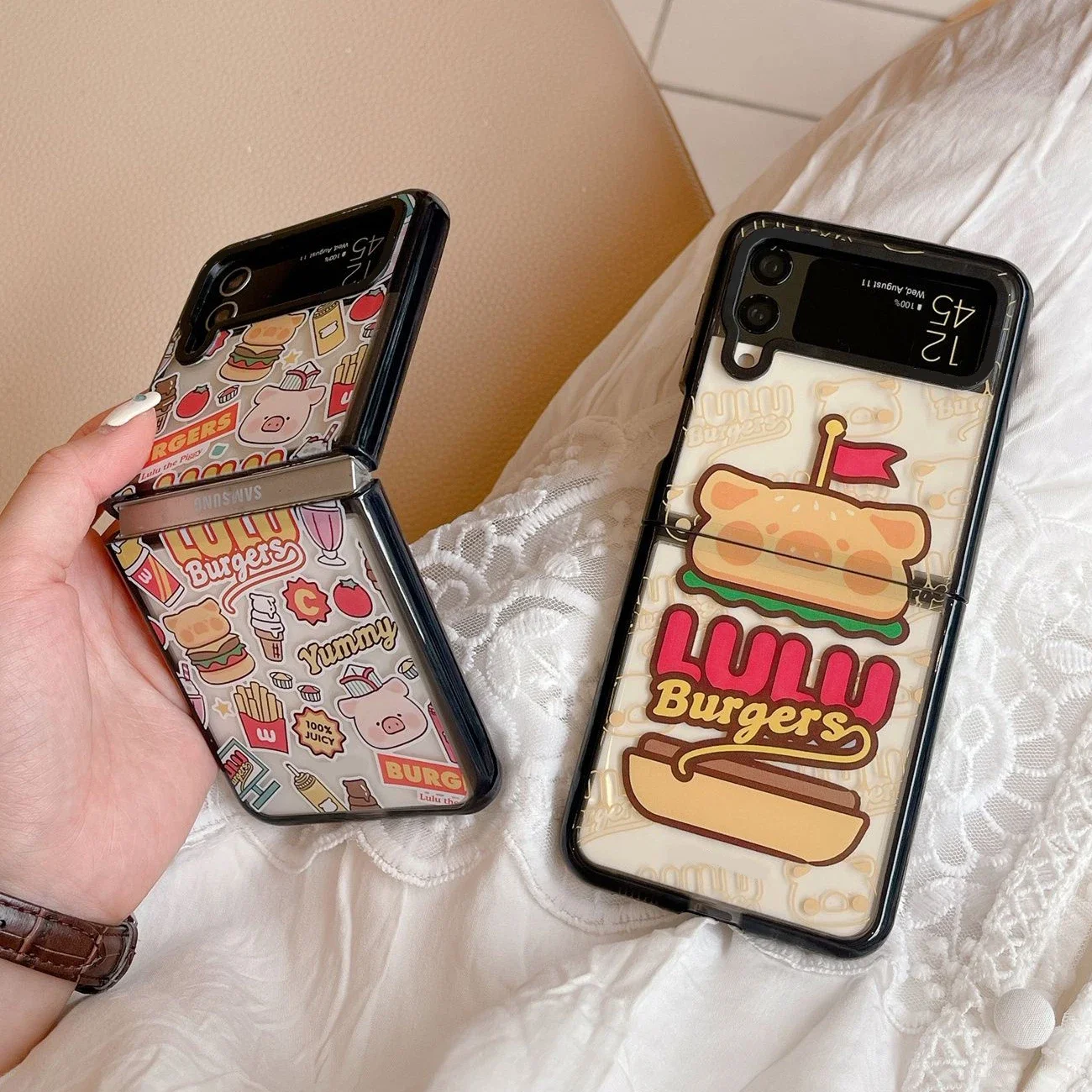 

Creative Burger Acrylic Black Border Phone Case for Samsung Galaxy Z Flip 5 4 3 Back Cover for ZFlip3 ZFlip4 ZFlip5 Hard Shell