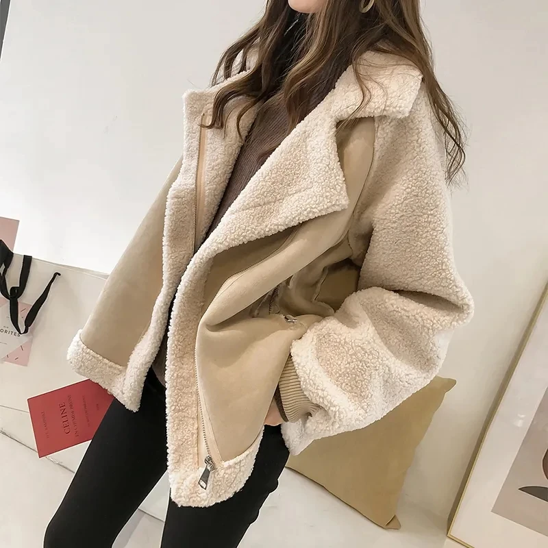 2023Winter Women's Short Lamb Wool Coat New Thick Warm Top Granular Lamb Wool Bomber Jacket Fur One Casual Luxury Outwear Female